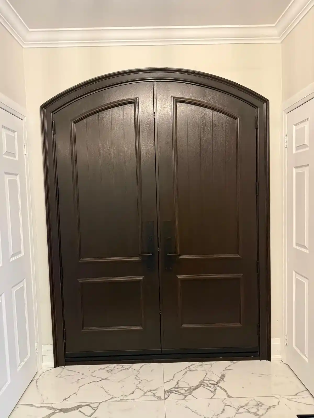 Arched Double Doors, Espresso Finish, Interior View