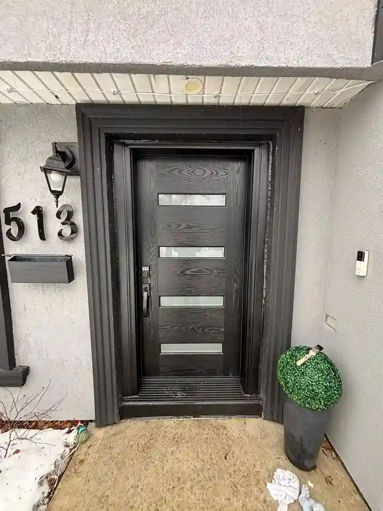 Black Wood-Grain Door with Four Horizontal Frosted Glass Lites
