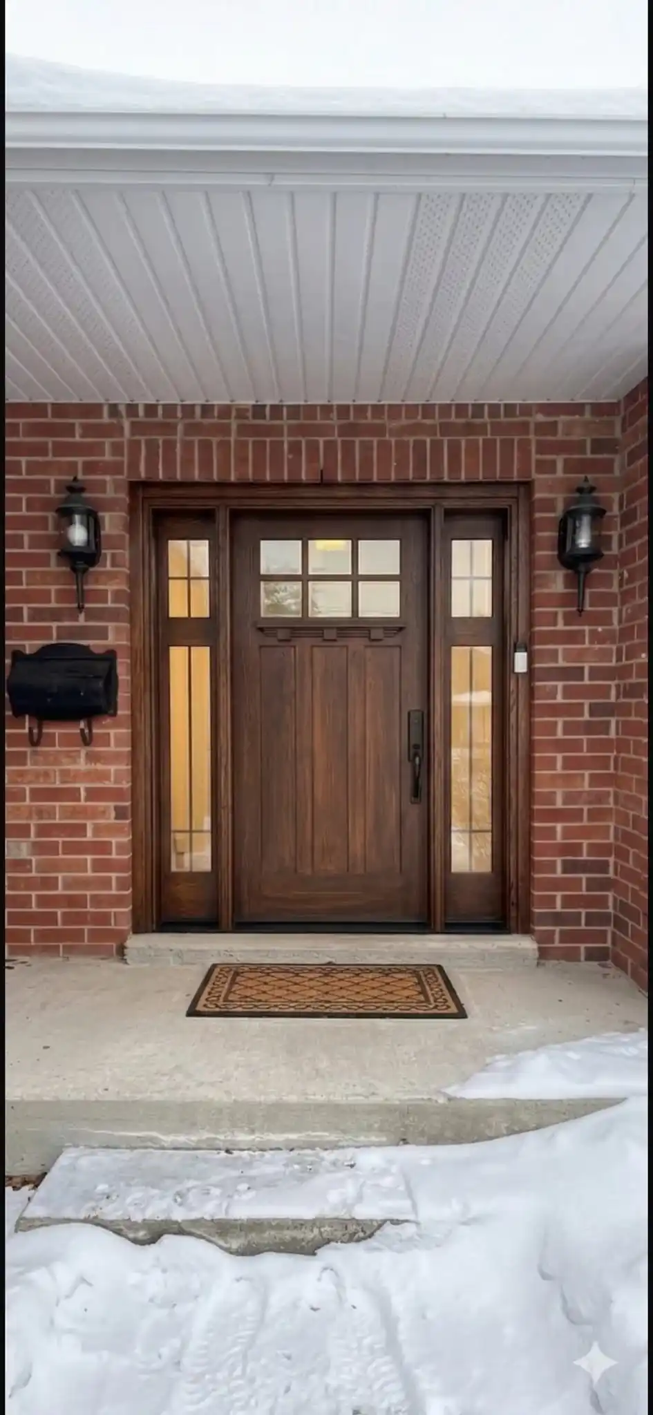 Craftsman-Style Wood Door with Sidelights, Toronto, Ontario