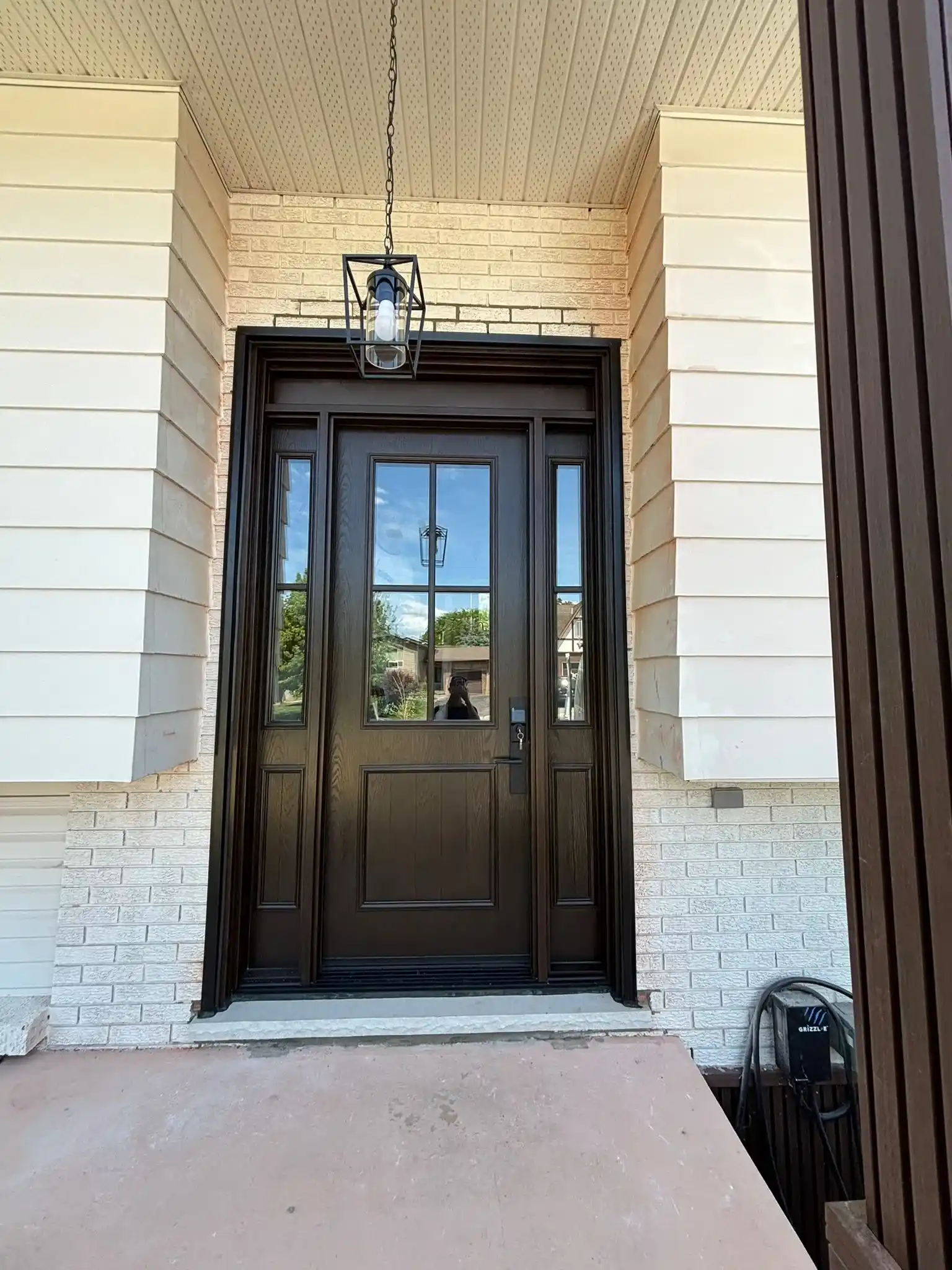 Custom Black Front Door with Glass Panel and Sidelights