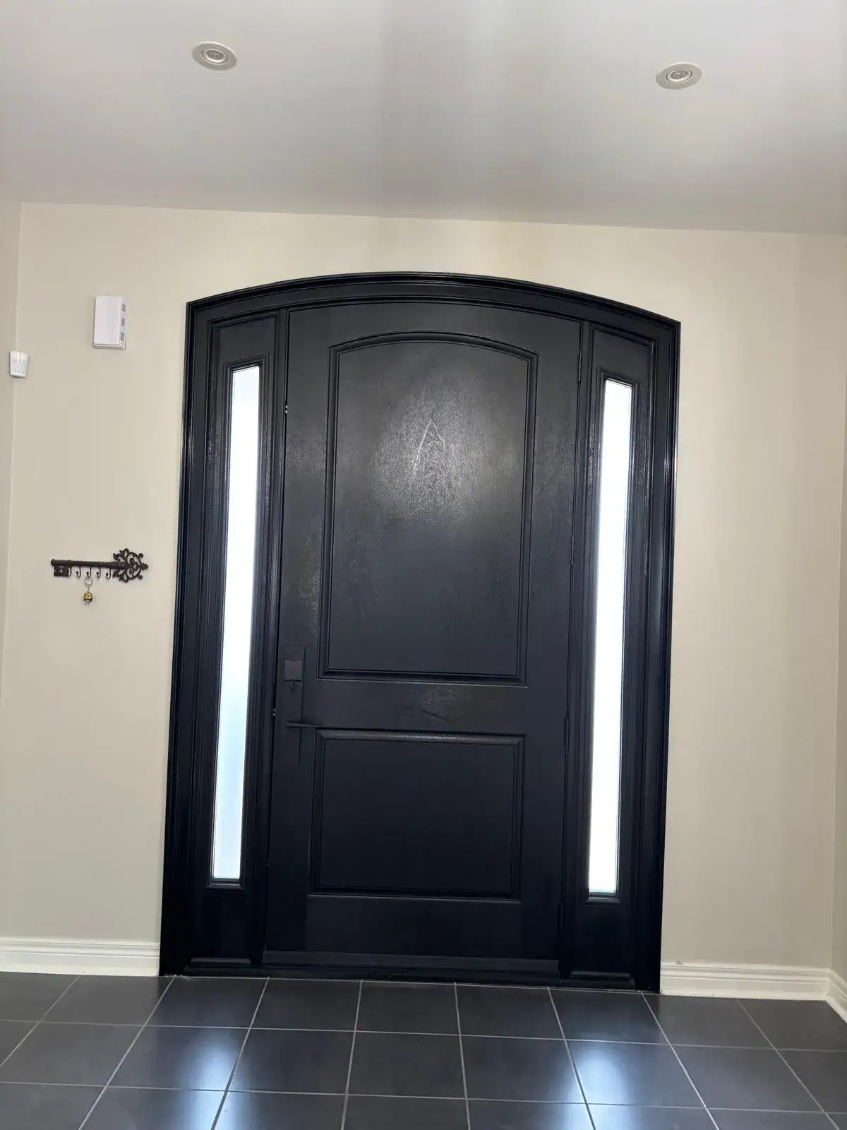 Custom Black Front Door with Sidelights, Interior View