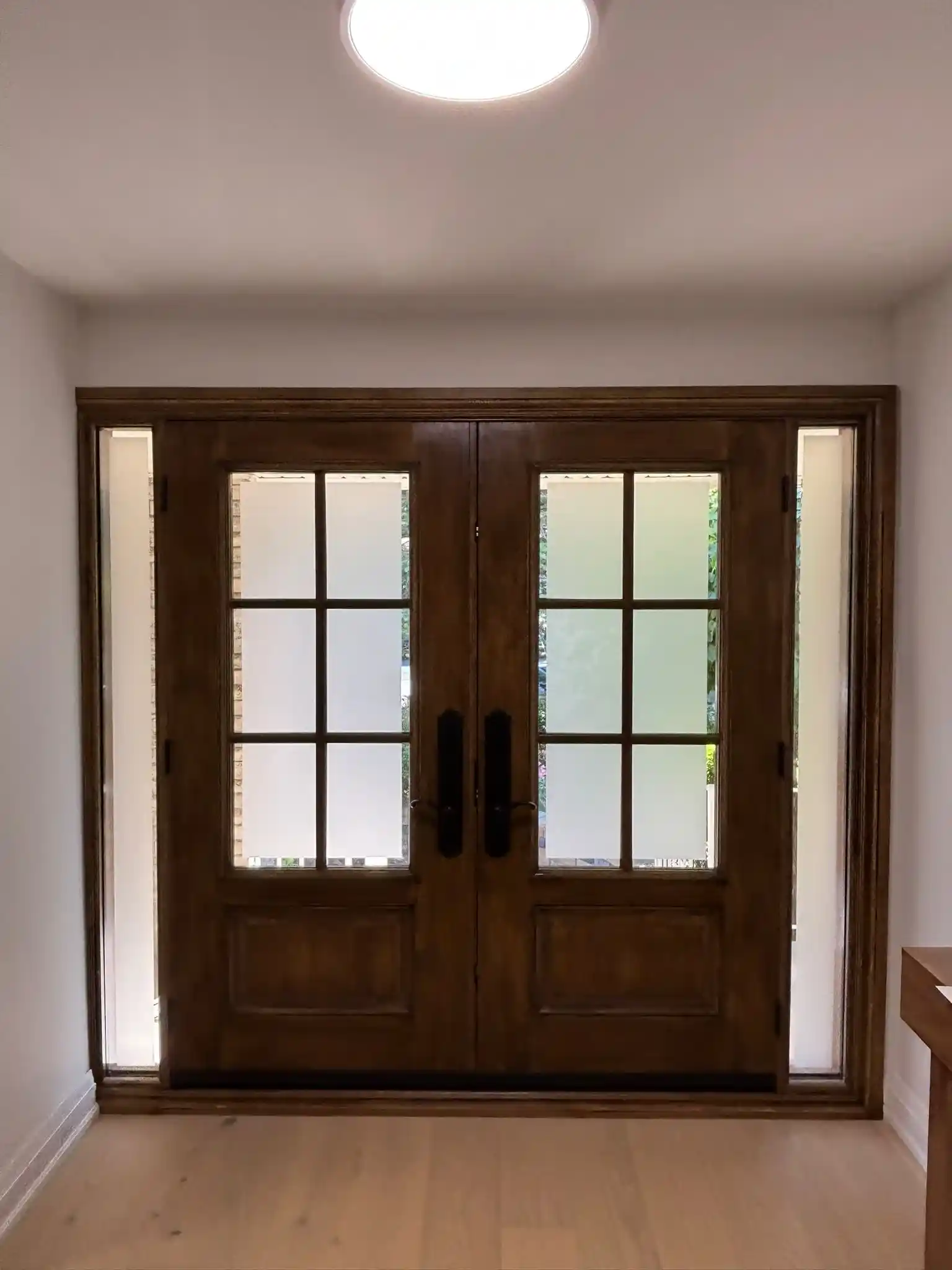 Custom Double Front Doors with Sidelights, Interior View