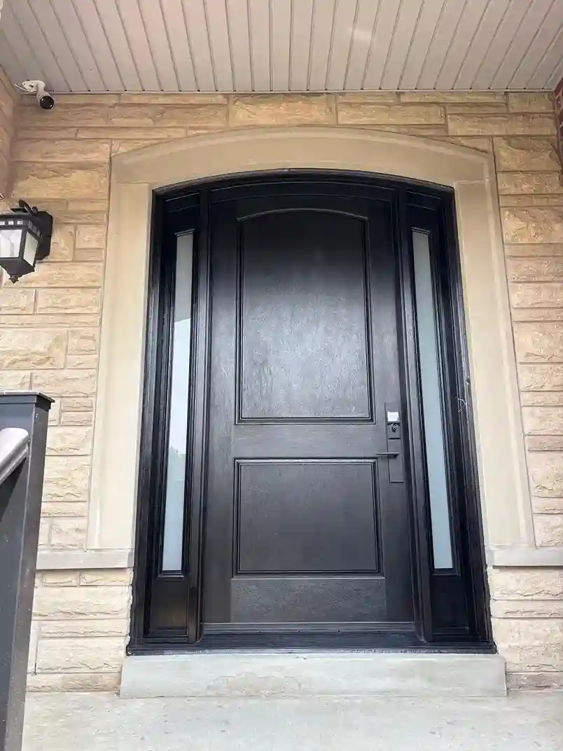 Custom Espresso Wood-Grain Front Door with Sidelights
