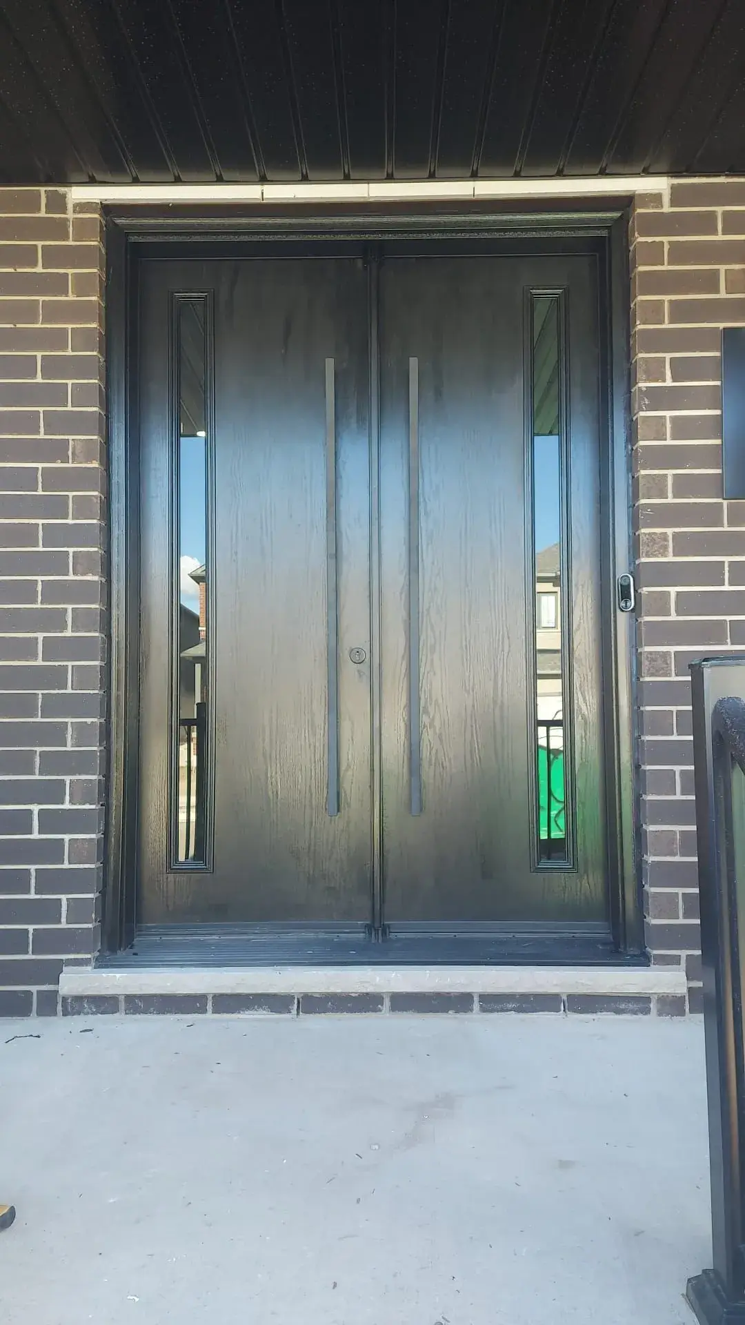 Custom Modern Double Doors with Pull Bars and Sidelights