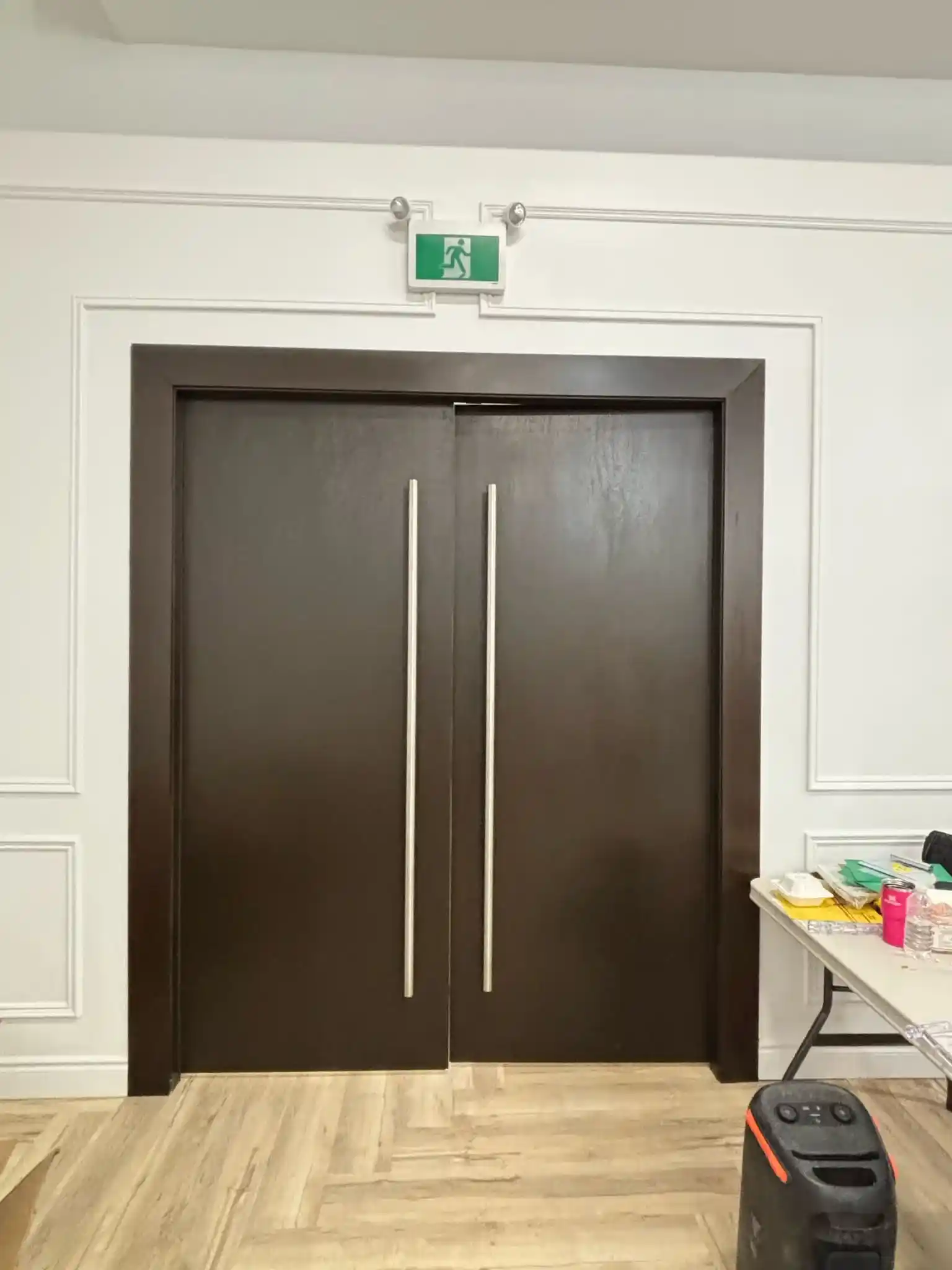 Dark Espresso Flush Double Door with Slim Vertical Pull Handles