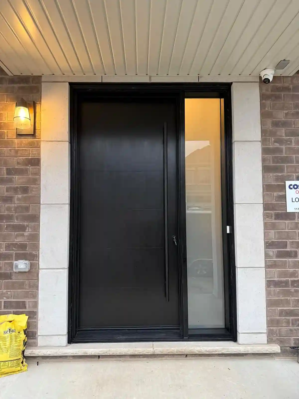 Modern Black Flush-Panel Entry Door with Full-Height Sidelight