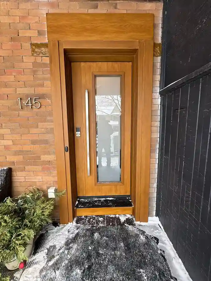 Natural Oak Wood Entry Door with Full-Length Glass Panel